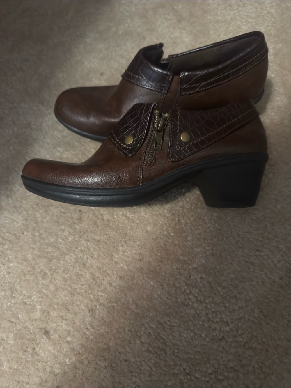 Brown Leather Ankle Boots with Low Heel